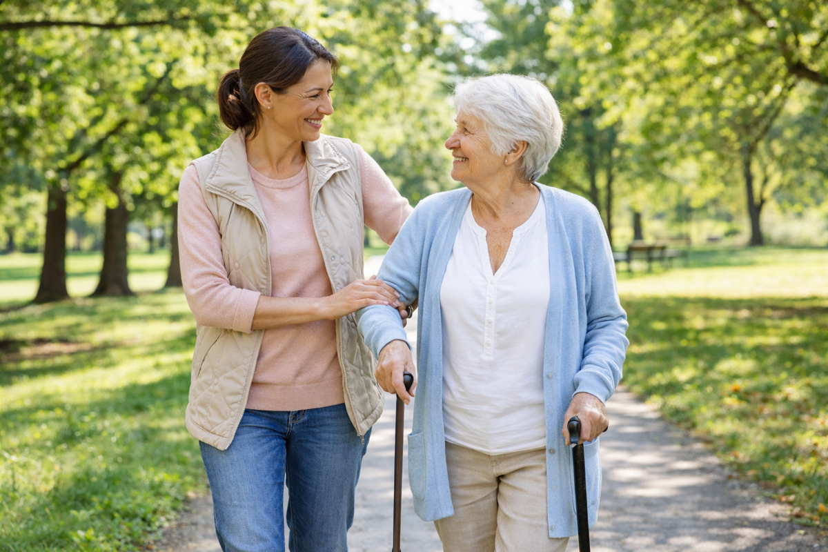Cuidadora ayudando a una persona mayor